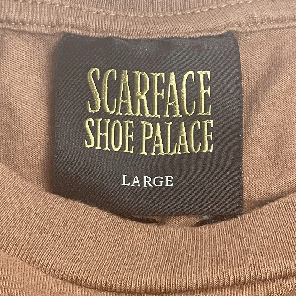 Scarface Shoe Palace Large T-Shirt Tee Brown Embroidered Pacino Montana Movie